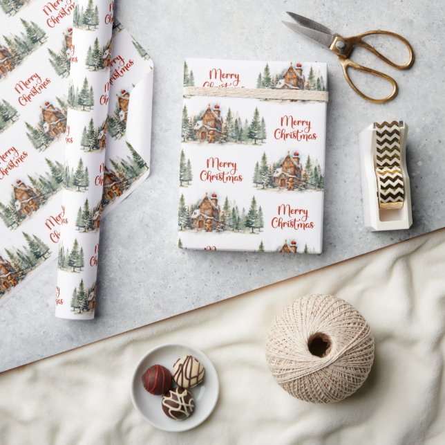 Warmish sage grönt gräs-skogsröda hollbär presentpapper (Hantverk)