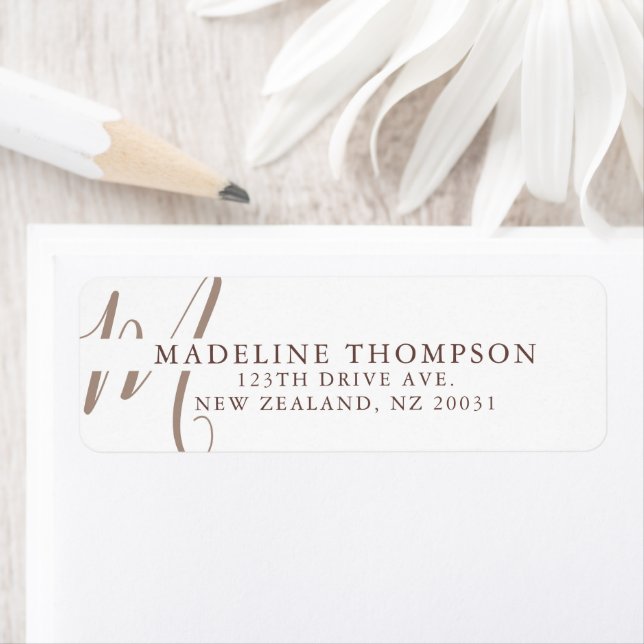 Warmth Beige Monogrammed skript Adress Returadress Etikett (Insitu)