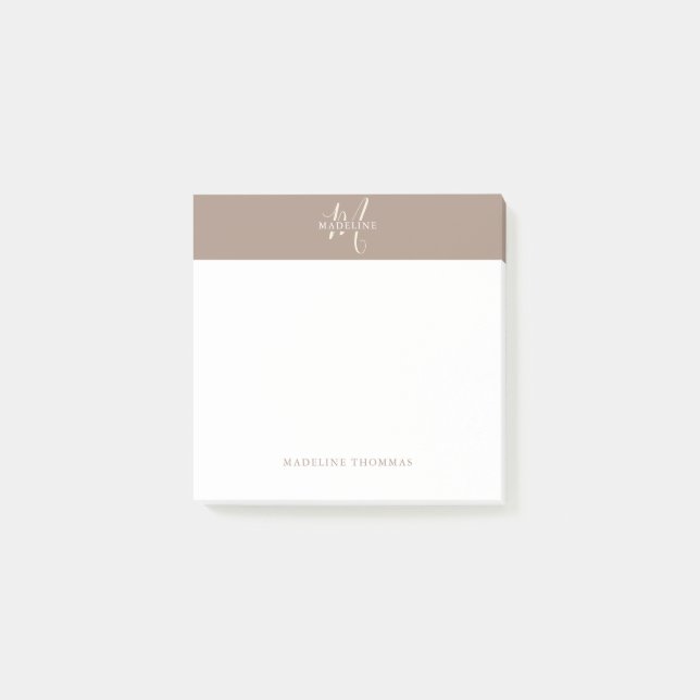 Warmth Beige Monogrammed skript Post-it Block (Framsida)