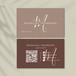 Warmth Beige Monogrammed skript QR-kod Visitkort