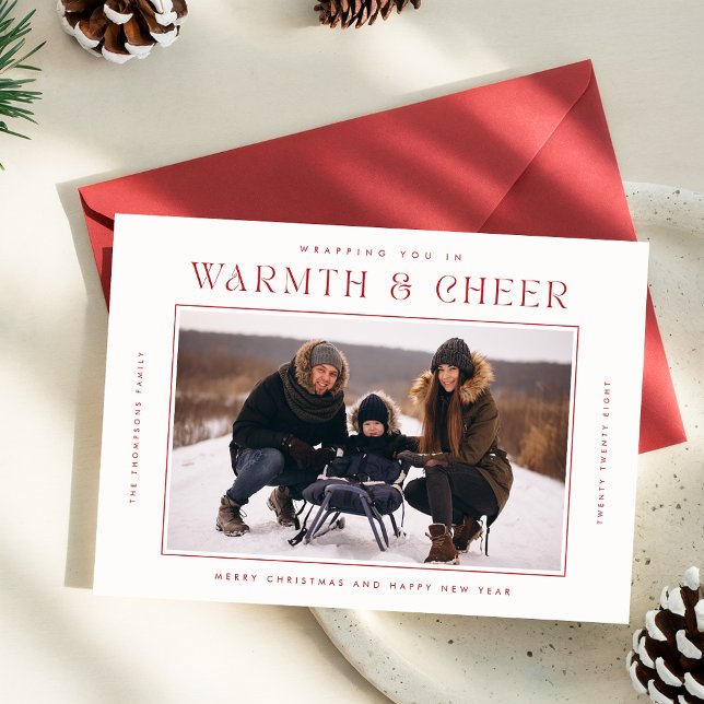 Warmth & Cheer | Rött Modern jul, fyra foto Julkort (Skapare uppladdad)