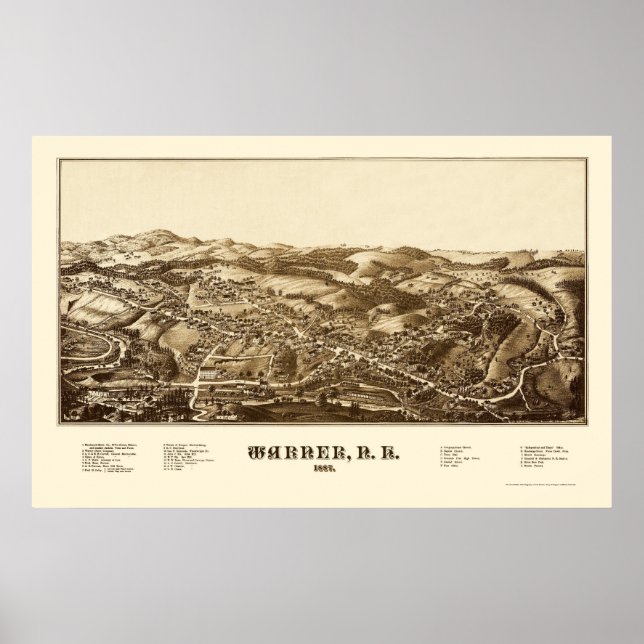 Warner, NH Panoramic Karta - 1887 Poster (Framsidan)