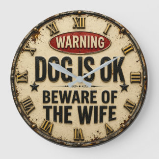 Warning Dog Is OK Beware of the Wife Funny Stor Klocka