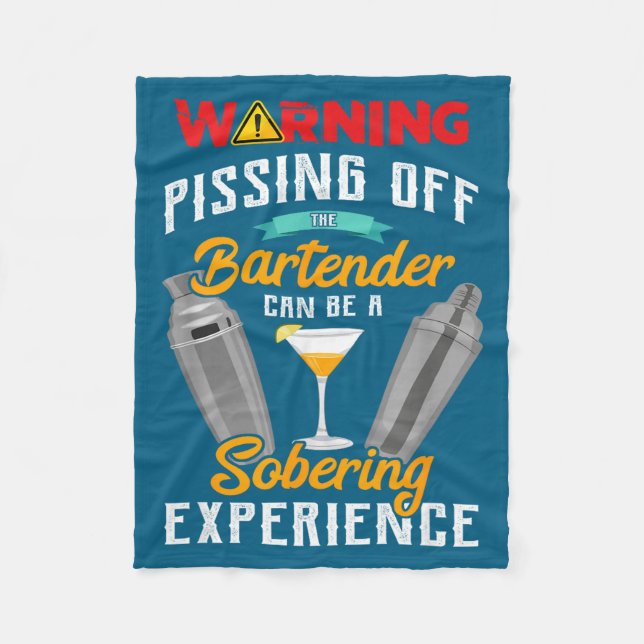 Warning Ing Off The Bartender Funny Sarcastic Bart Fleecefilt (Framsidan)