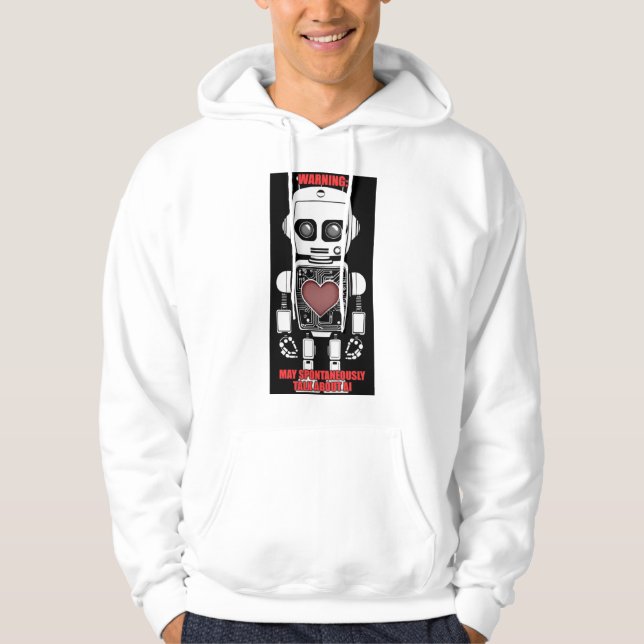 Warning: May Talk About AI Men's White  Hoodie (Framsida)