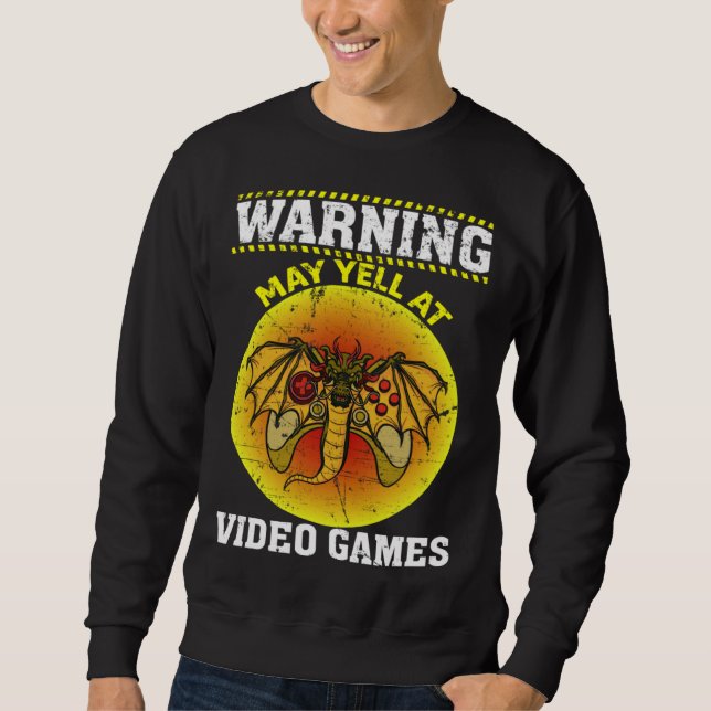 Warning May Yell At Video Games Video Gamers  1 Lång Ärmad Tröja (Framsida)