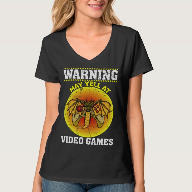 Warning May Yell At Video Games Video Gamers  1 T Shirt (Framsida)