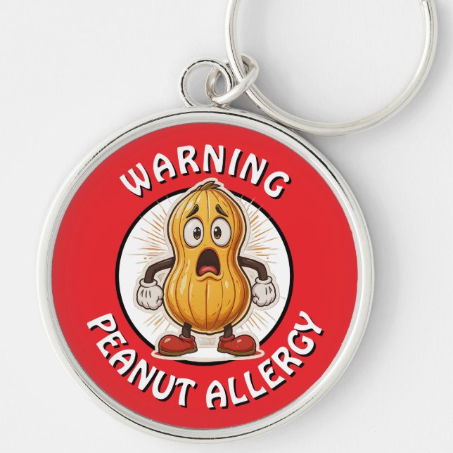 Warning Peanut Allergy Alert   Rund Silverfärgad Nyckelring (Framsidan)