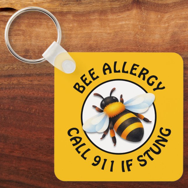 Warning Severe BEE Allergy Alert Button Nyckelring (Framsida)