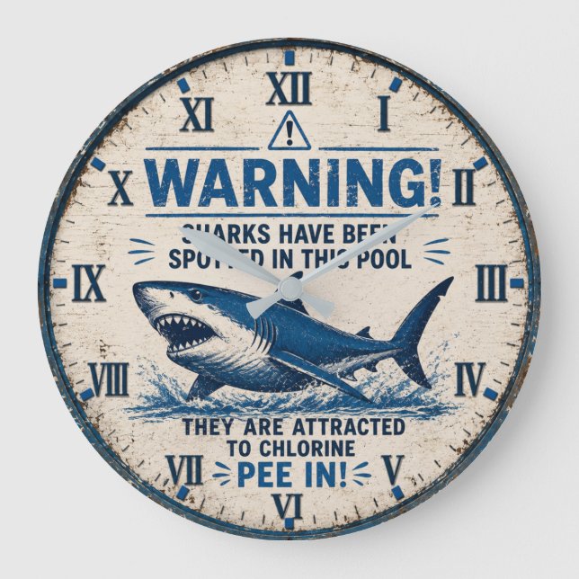 Warning! Sharks Have Been Spotted in This Pool  Stor Klocka (Framsida)