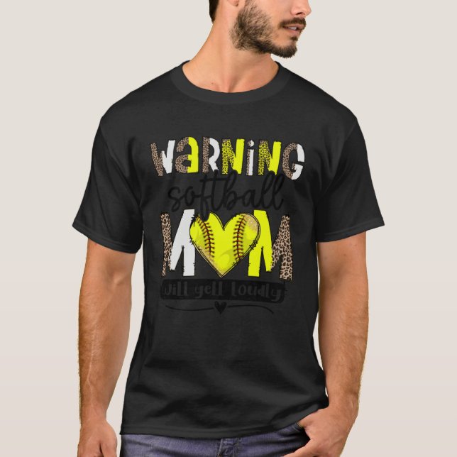 Warning Softball Mom Will Yell Loudly Leopard Prin T Shirt (Framsida)