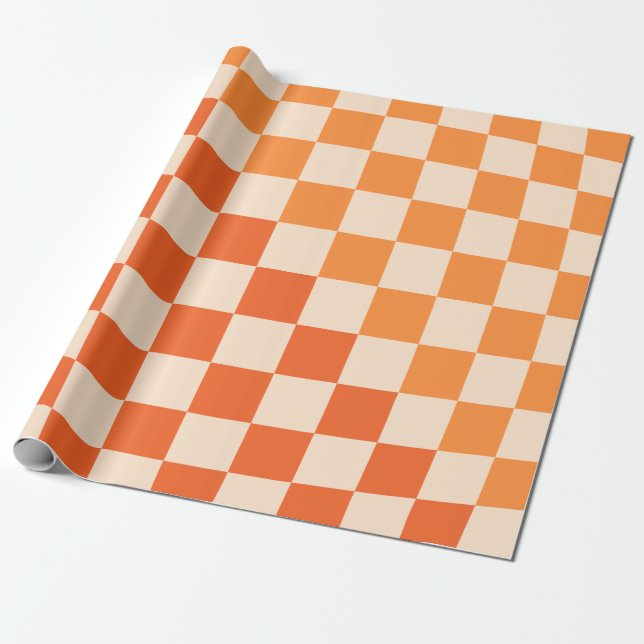Warp Check Orange Checkat Mönster Presentpapper (Utrullad)