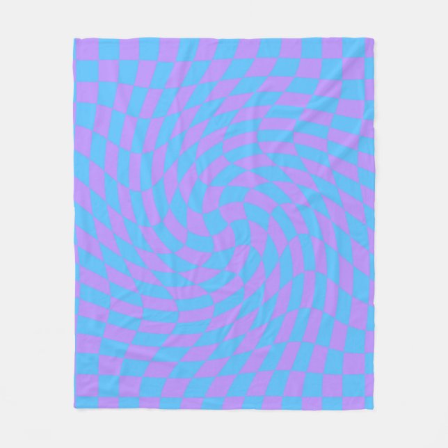 Warped Blek-Blue och Lavender Checker Fleecefilt (Framsidan)