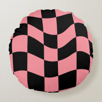 Warped Checkerboard Throw Pillow - Trippy Pink and Rund Kudde