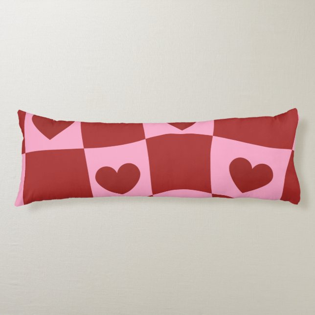 Warped Crimson Pink Checkerboard Pillow Kroppskudde (Framsidan)