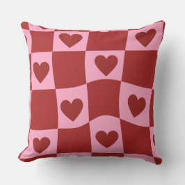 Warped Crimson Pink Checkerboard Pillow Kudde