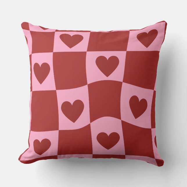Warped Crimson Pink Checkerboard Pillow Kudde (Framsida)