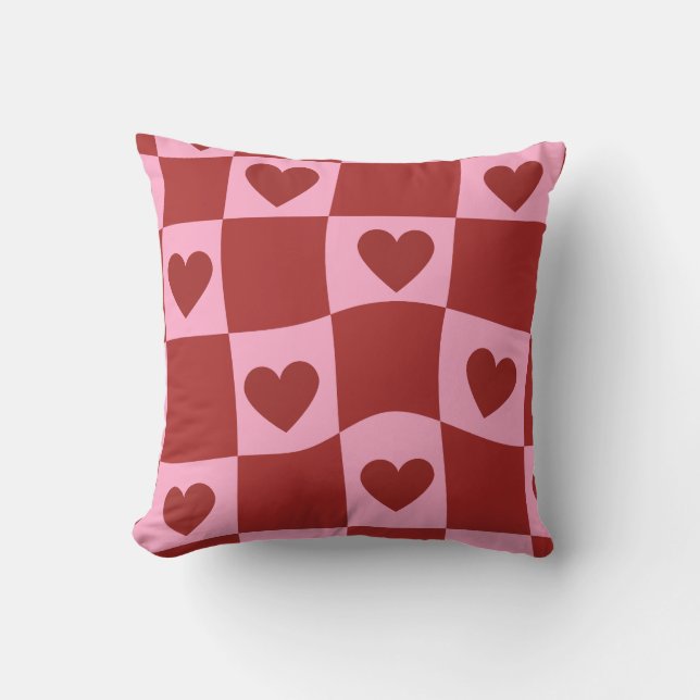 Warped Crimson Pink Checkerboard Pillow Kudde (Framsida)