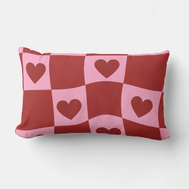 Warped Crimson Pink Checkerboard Pillow Lumbarkudde (Framsida)