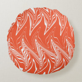 Warped - Orange och vit Rund Kudde