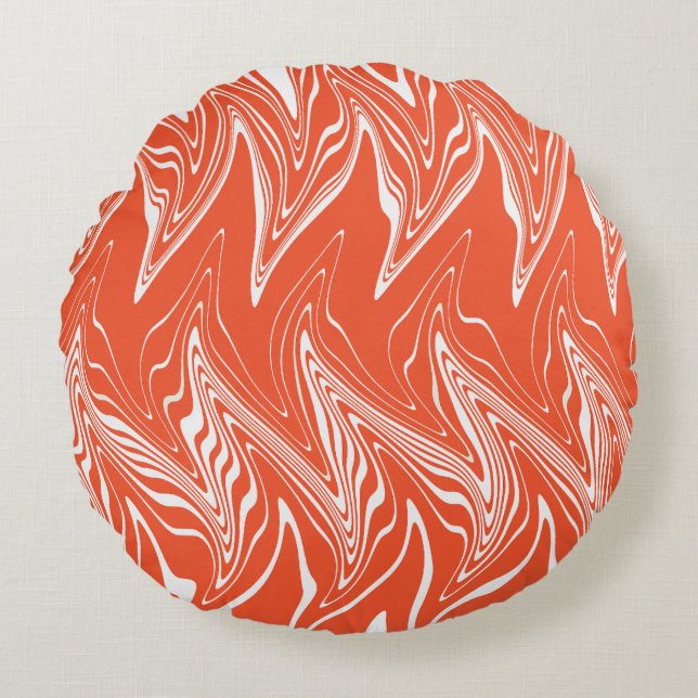 Warped - Orange och vit Rund Kudde (Framsidan)