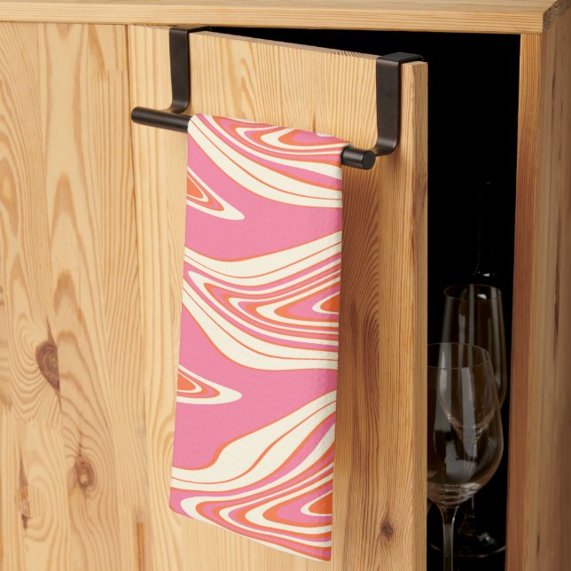 Warped - Rosa, Orange och Cream Kökshandduk (Thirds Fold)