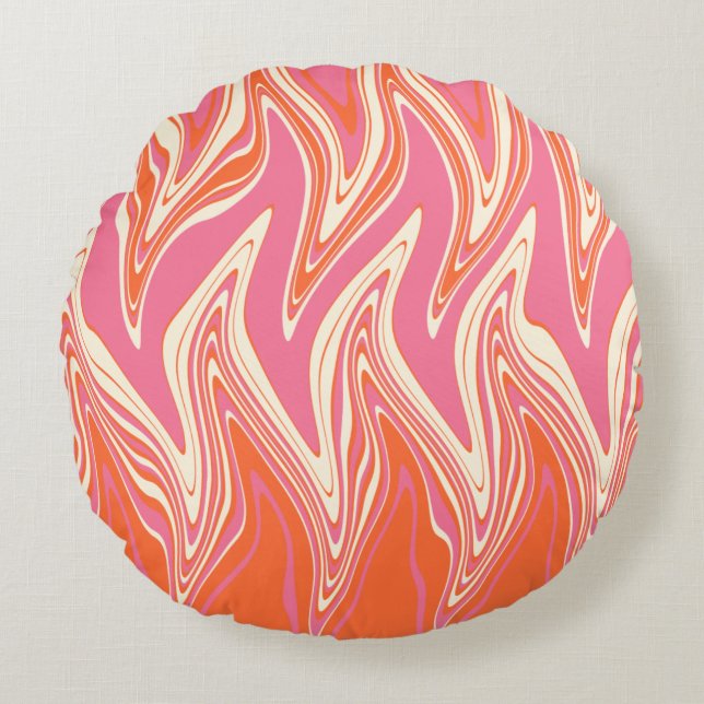 Warped - Rosa, Orange och Cream Rund Kudde (Framsidan)