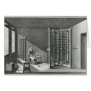 Warping silke trådar, illustration Encylopedia Hälsningskort