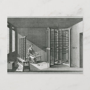 Warping silke trådar, illustration Encylopedia Vykort