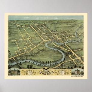Warren, OH Panoramic Karta - 1870 Poster