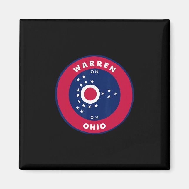 Warren Ohio Oh Flagga Dge Rundlet Souvenir  Magnet (Framsidan)