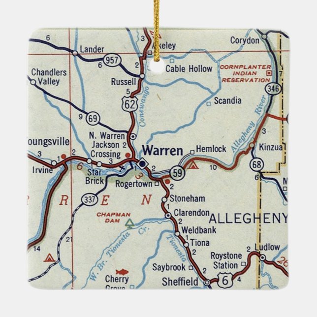 Warren PA Antik Karta Julgransprydnad Keramik (Baksida)
