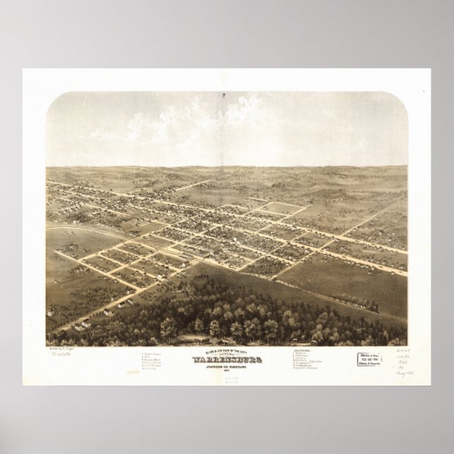 Warrensburg Missouri 1869 Antique Panoramic Karta Poster (Framsidan)
