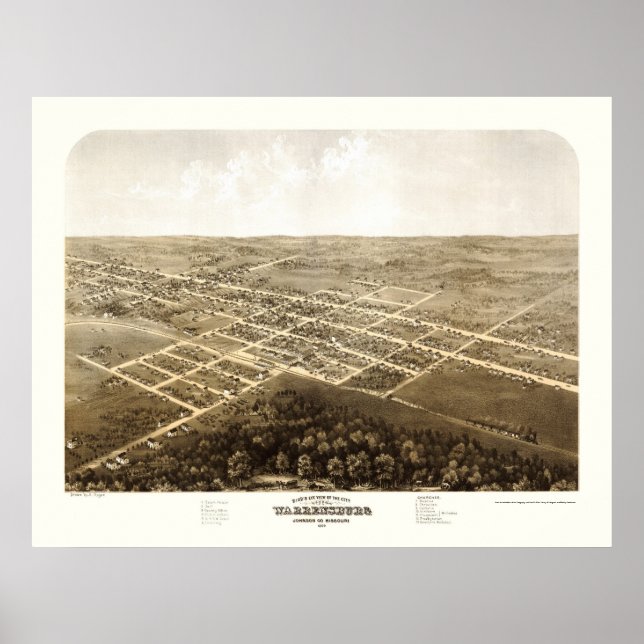 Warrensburg, MO Panoramic Karta - 1869 Poster (Framsidan)