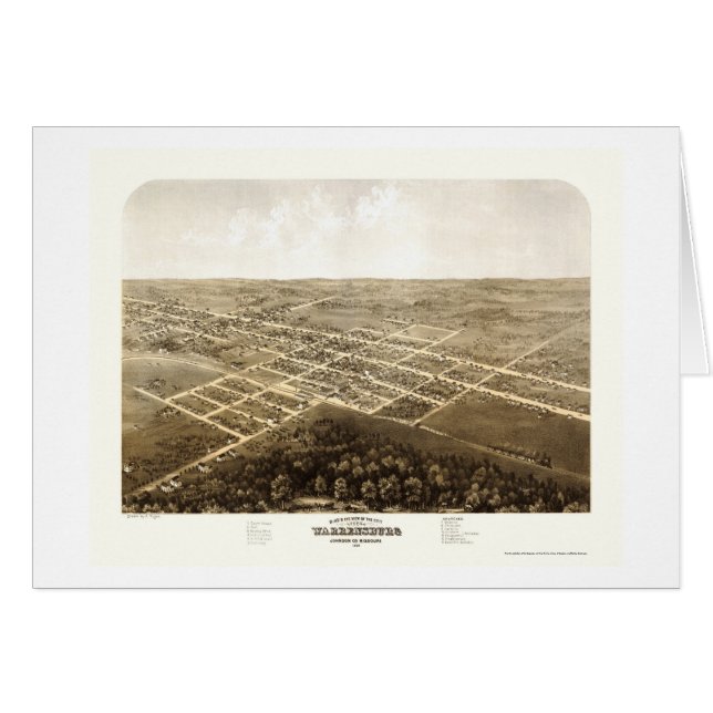 Warrensburg panorama- karta för MO - 1869 Hälsningskort (Framsidan Horizontal)
