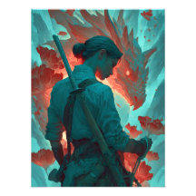 Warrior and Dragon Fantasy Art