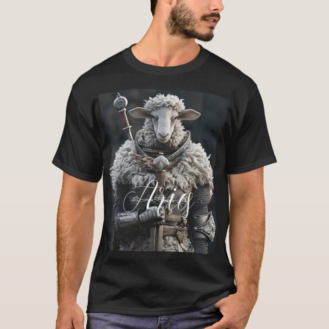 Warrior Aries 3D Animation Steel Sword Illustratio T Shirt (Framsida)