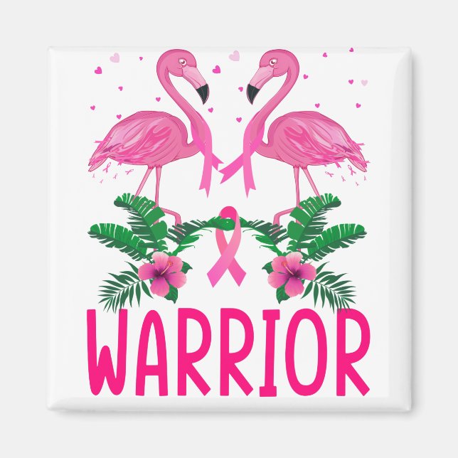 Warrior Breast Cancer Awareness Flamingo T-Shirt Magnet (Framsidan)