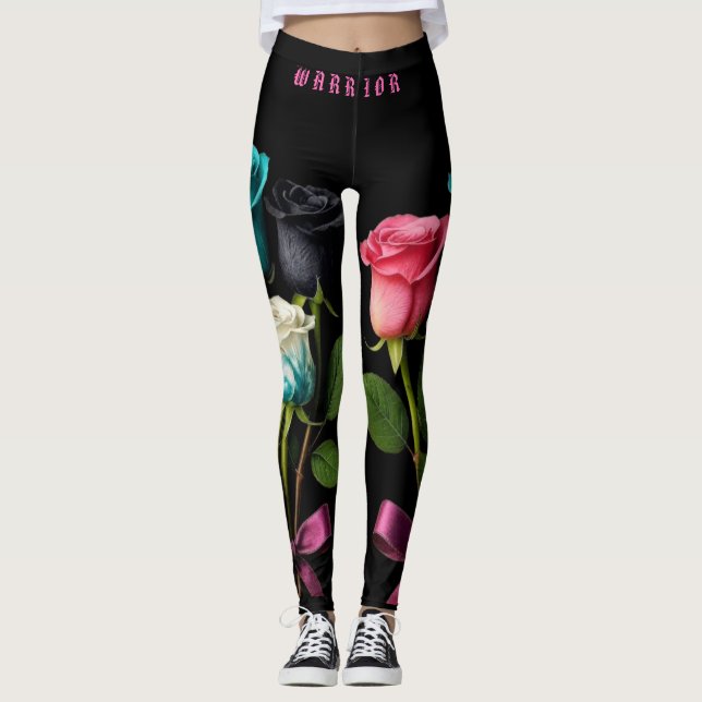 Warrior Cancer Medvetenhet Leggings stil 3 (Framsida)