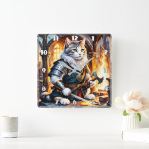 Warrior Cat in Armor by Flickering Flame Fyrkantig Klocka