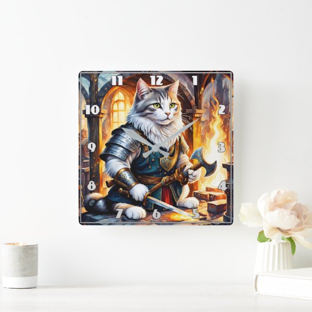 Warrior Cat in Armor by Flickering Flame Fyrkantig Klocka (Hem)