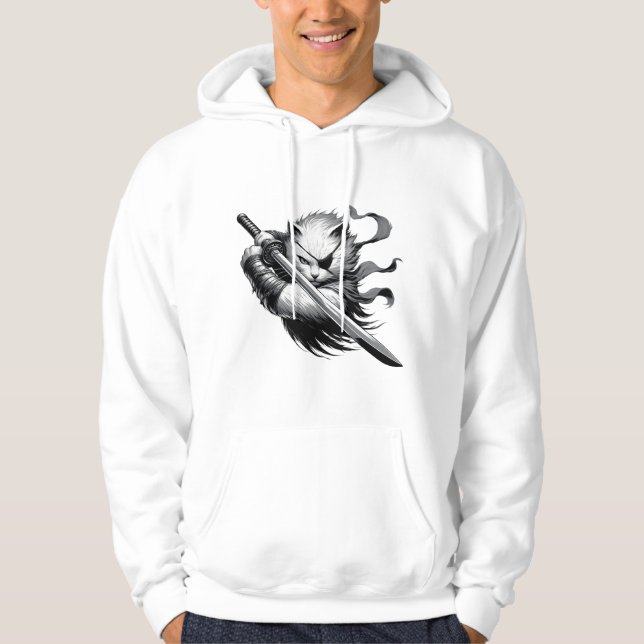 Warrior Cat, Samurai Cat, Battle Cat Hoodie (Framsida)