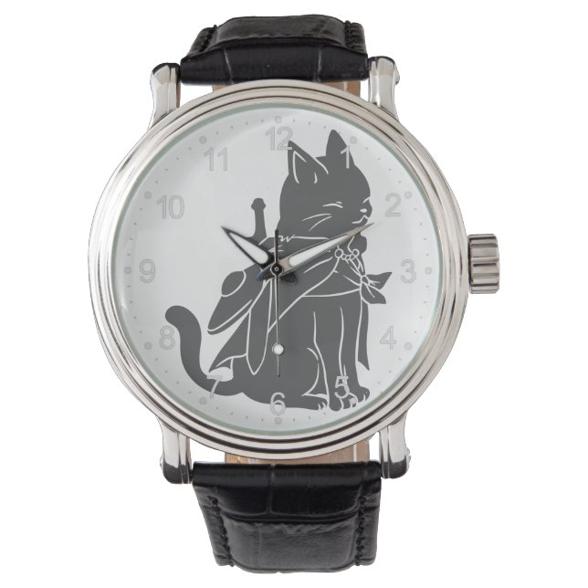 Warrior cat silhouette - Välj bakgrund färg Armbandsur (Framsida)