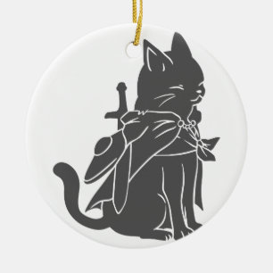 Warrior cat silhouette - Välj bakgrund färg Julgransprydnad Keramik