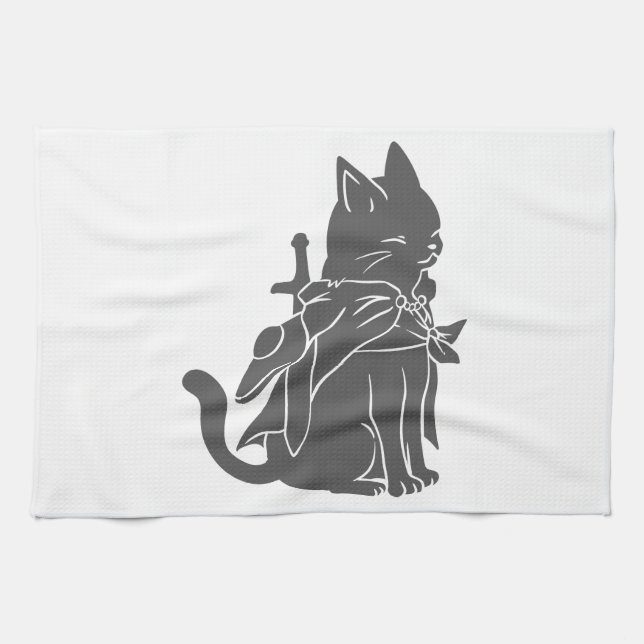 Warrior cat silhouette - Välj bakgrund färg Kökshandduk (Horisontell)