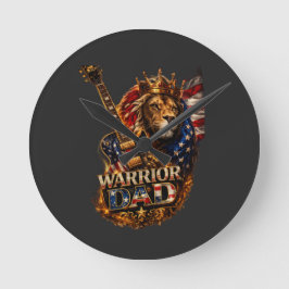 Warrior Dad Lion Amerikansk Flagga Gitarr T-Shirt Rund Klocka