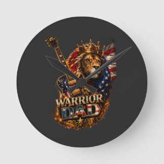 Warrior Dad Lion Amerikansk Flagga Gitarr T-Shirt Rund Klocka