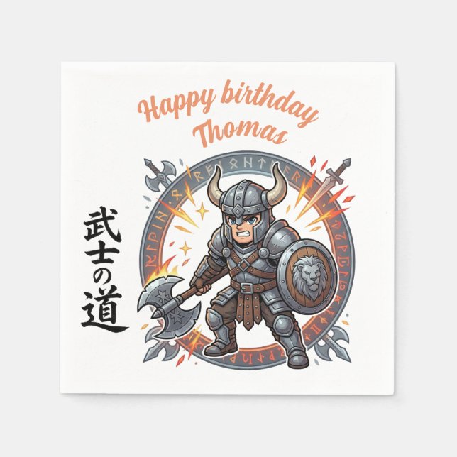 Warrior Fighter RPG Knight Anime Chibi Birthday Pappersservett (Framsidan)