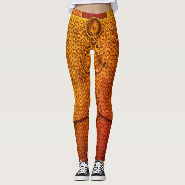 Warrior Guld & Red Ombre Mönster Leggings (Framsida)