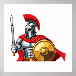 warrior holding sword and shield ready for battle poster